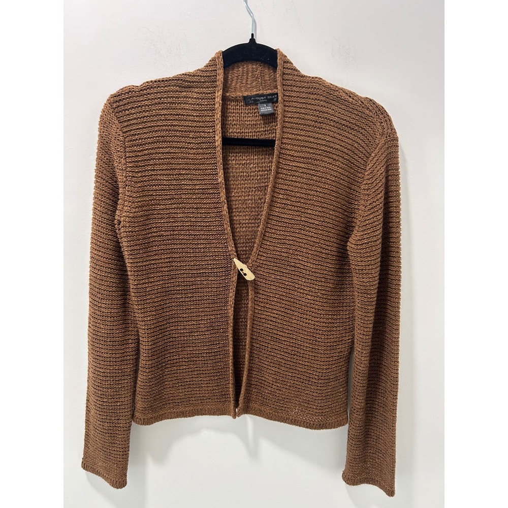 August Silk Knits Brown Toggle Button Open Knit Cardigan Sweater Womens Small